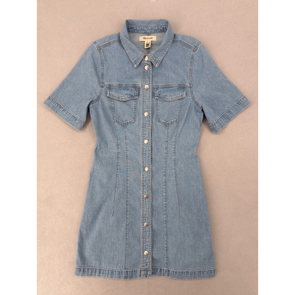 Madewell Women 4 Denim Mini Dress Light Wash Blue Stretchy Utility Casual